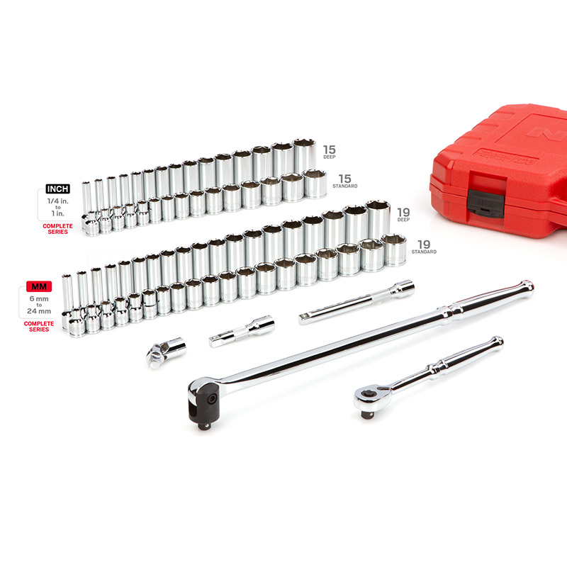 Tekton 3/8 Inch Drive 6-Point Socket and Ratchet Set with
